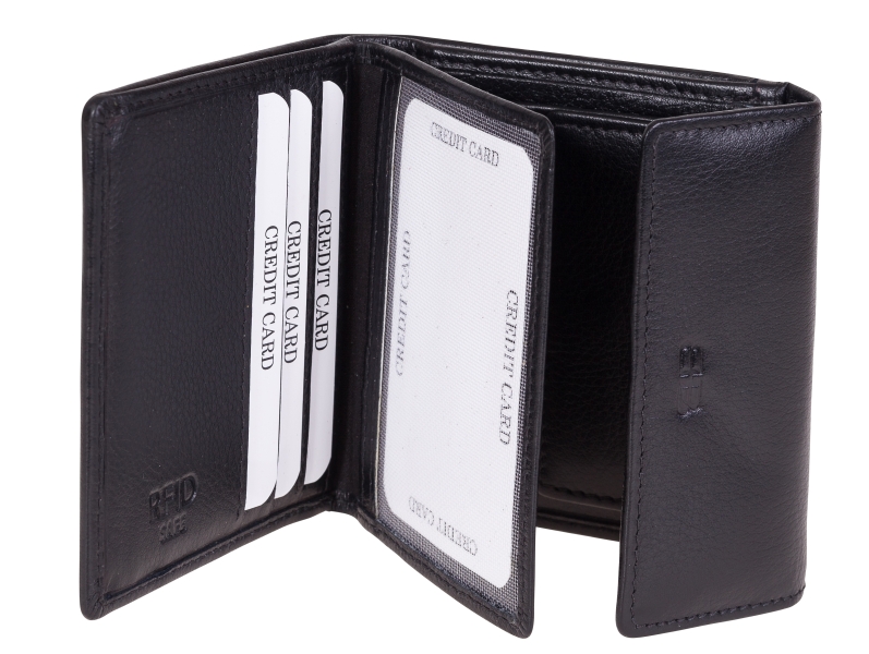 Kleine Damenbörse Minibörse mit Flügelwand in schwarz LEDER RFID - 859-012-60