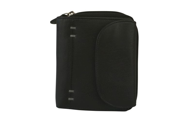 Damenbörse mit Überschlag+Fächer Leder RFID in schwarz - 848-015-60