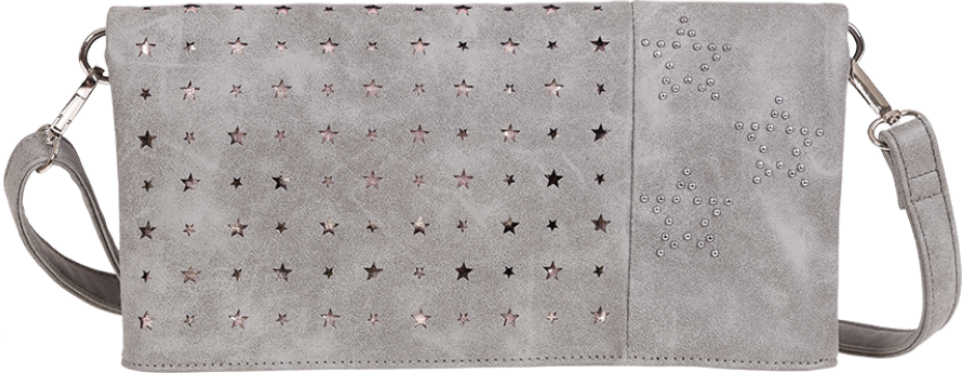 Clutch Abendtasche mit glänzenden Sternen Lasercut in grau
