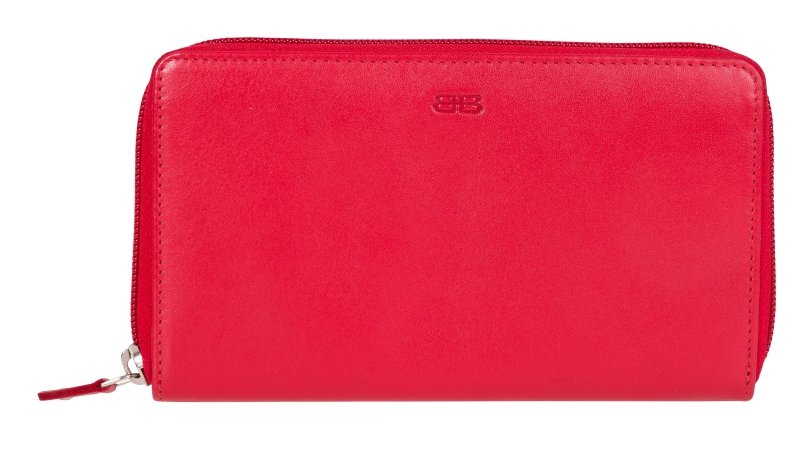 Damen Rundumreißverschlussbörse Leder RFID in rot von Bernardo Bossi - 810-012-70