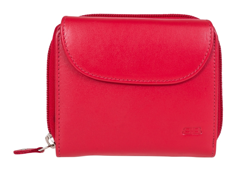 Damenbörse mit Überschlag und Fächer Leder RFID in rot - 848-012-70