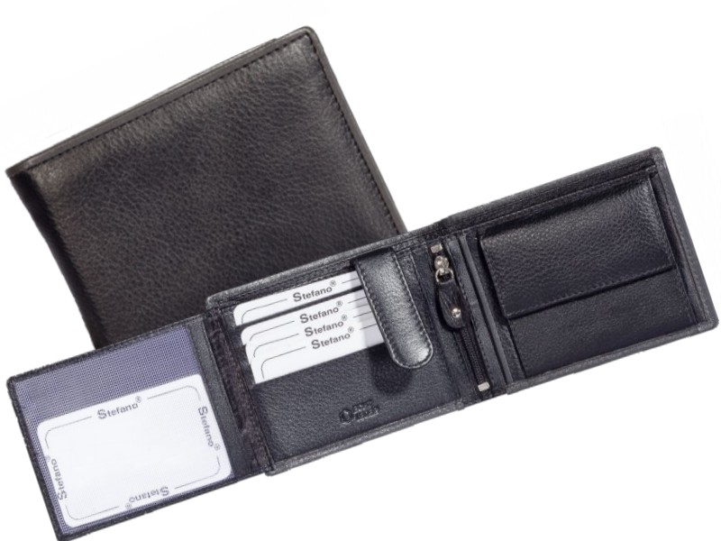Scheintasche aus Leder mit RFID-Schutz in schwarz/grau - 666-RFID-60