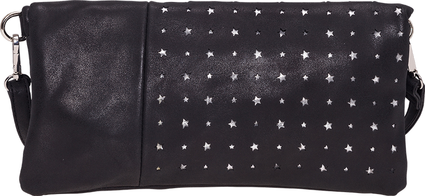 Clutch Abendtasche mit glänzenden Sternen Lasercut in schwarz