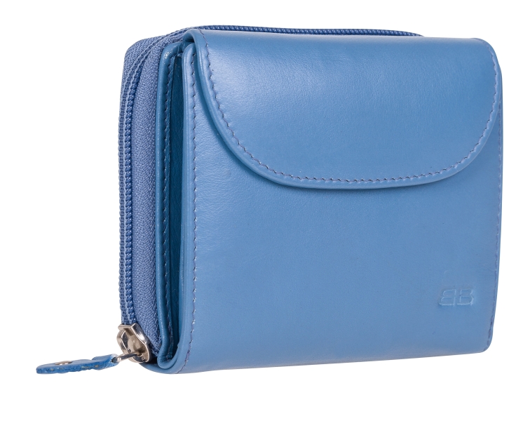 Damenbörse mit Überschlag und Fächer Leder RFID in eisblau - 848-012-58