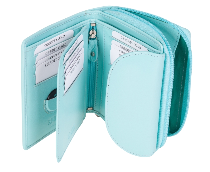 Damenbörse mit Überschlag und Fächer Leder RFID in mint - 848-012-62