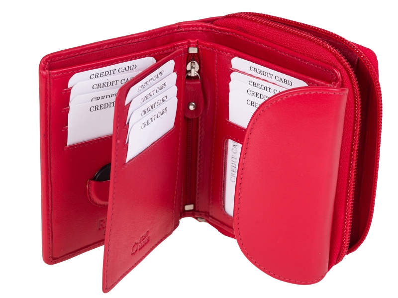 Damenbörse mit Überschlag und Fächer Leder RFID in rot - 848-012-70