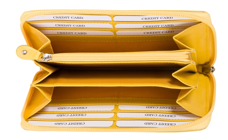 Damen Rundumreißverschlussbörse Leder RFID in gelb von Bernardo Bossi - 810-012-76