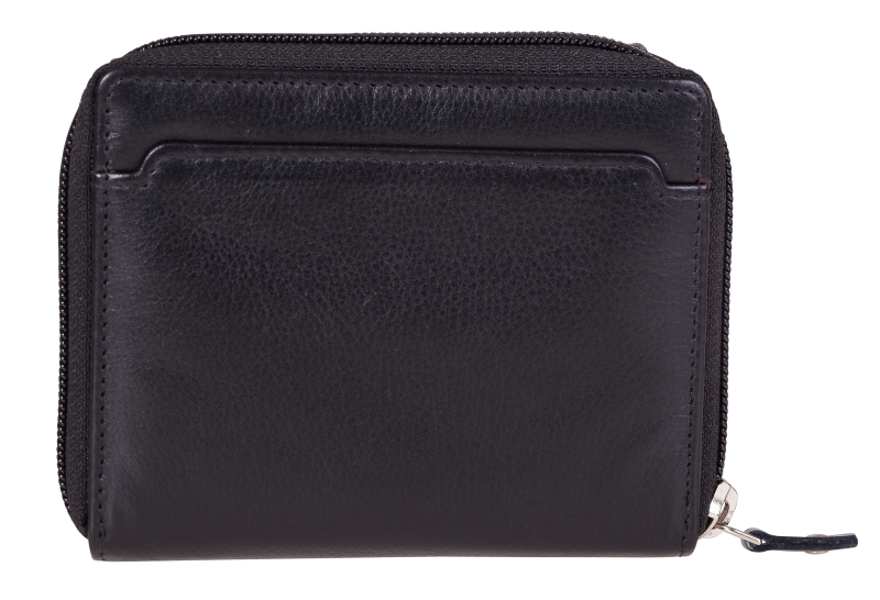 Damenbörse mit Überschlag und Fächer Leder RFID in schwarz - 848-012-60
