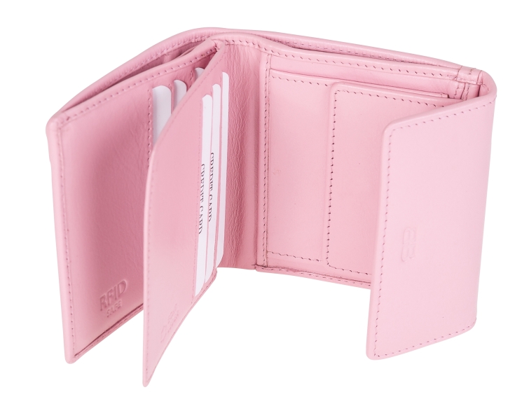 Kleine Damenbörse Minibörse mit Flügelwand in rosa LEDER RFID - 859-012-40