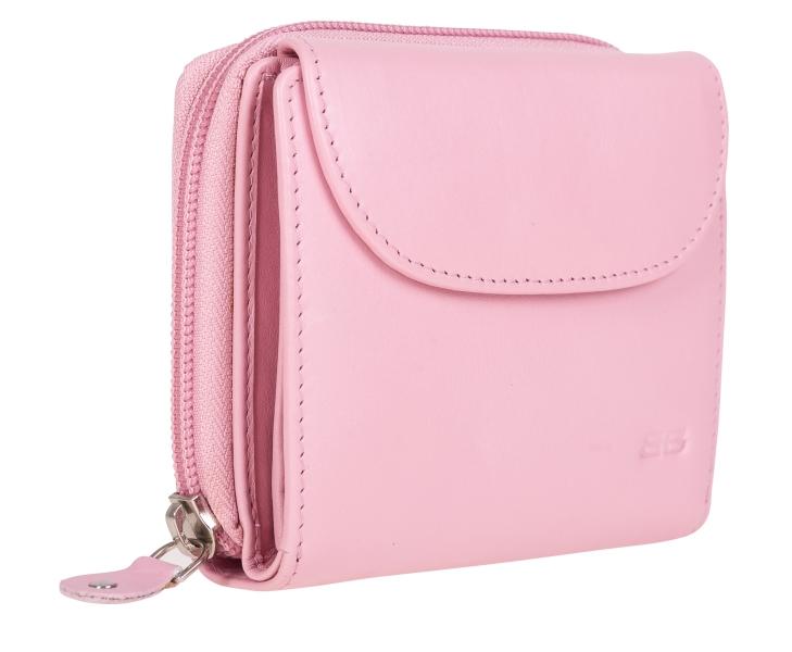 Damenbörse mit Überschlag und Fächer Leder RFID in pink - 848-012-40