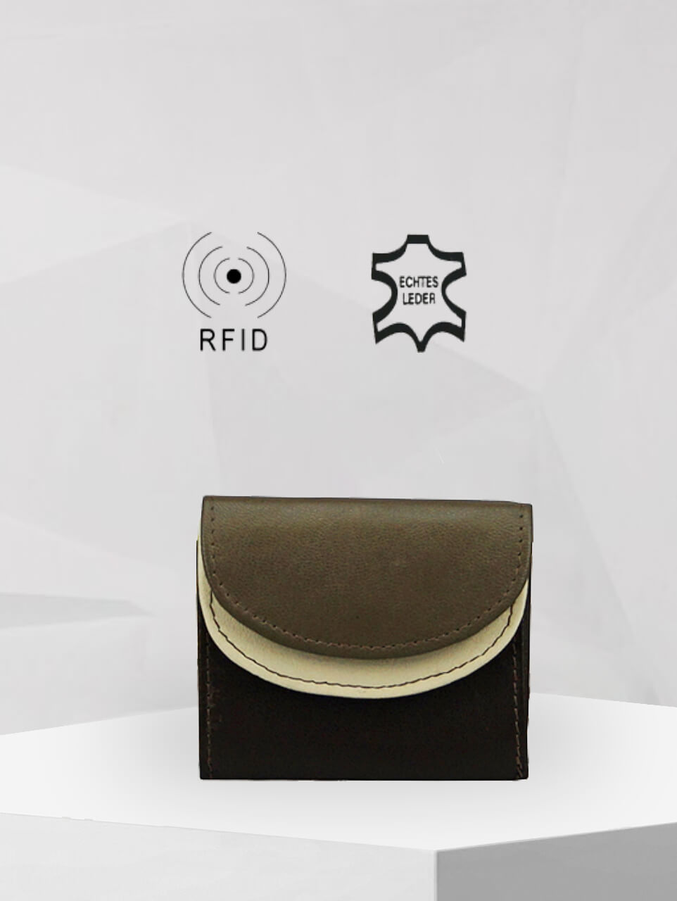 Minibörse kleiner Geldbeutel mit Doppelüberschlag in braun von Stefano Leder RFID - 862-011-50