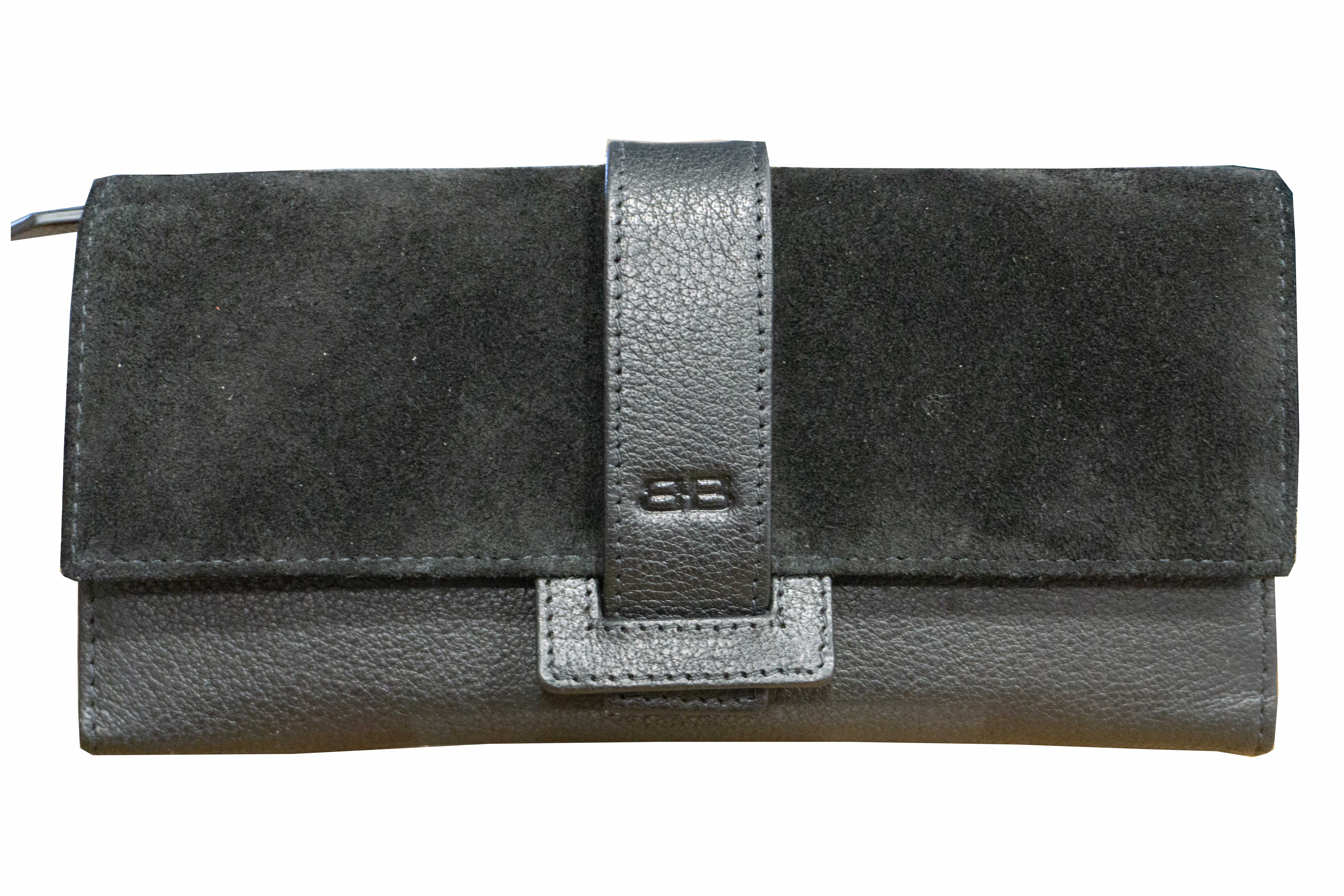 Damenbörse mit Überschlag Glattleder Suede RFID in schwarz von Bernardo Bossi - K-230-60