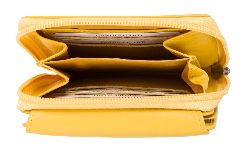 Damenbörse mit Überschlag und Fächer Leder RFID in gelb - 848-012-76