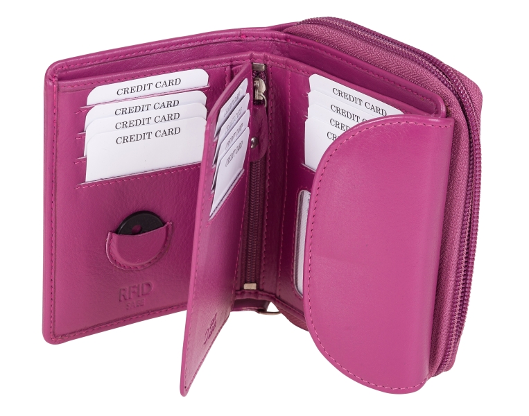 Damenbörse mit Überschlag und Fächer Leder RFID in beere - 848-012-05
