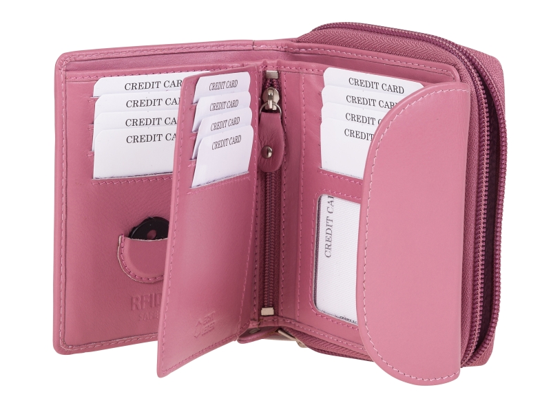 Damenbörse mit Überschlag und Fächer Leder RFID in altrosa - 848-012-80