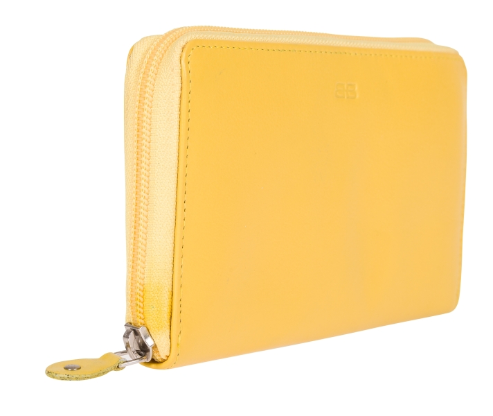 Damen Rundumreißverschlussbörse Leder RFID in gelb von Bernardo Bossi - 810-012-76