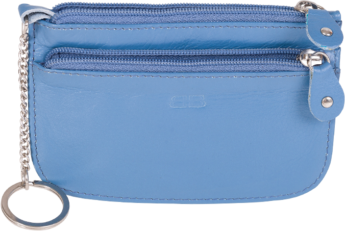 Schlüsseltasche Leder RFID mit Vortasche in eisblau