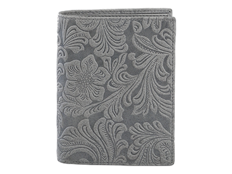 Damenbörse mit Floralprägung in grau, aus Leder - 668-030-10