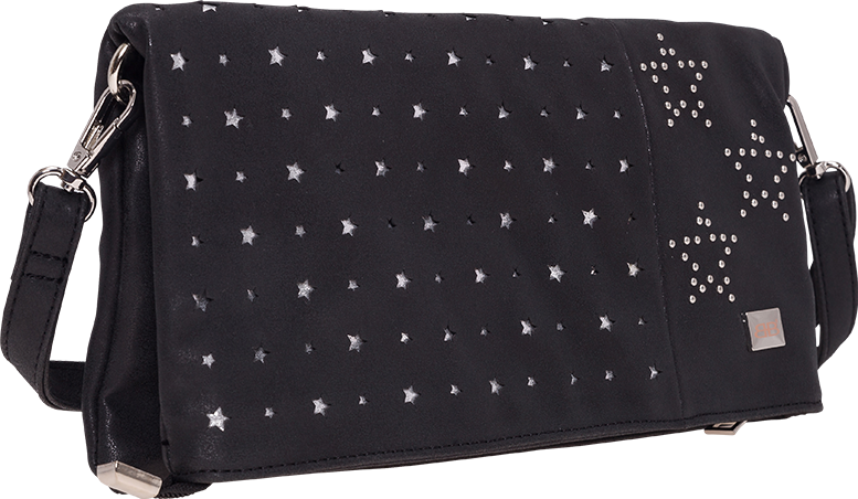 Clutch Abendtasche mit glänzenden Sternen Lasercut in schwarz