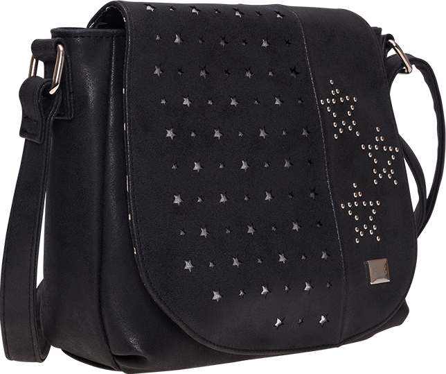 Überschlagtasche mit glänzenden Sternen Lasercut in schwarz
