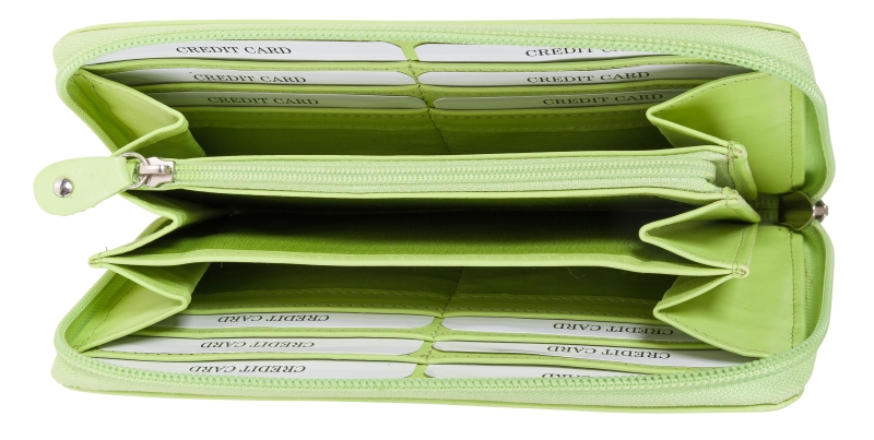 Damen Rundumreißverschlussbörse Leder RFID in kiwi von Bernardo Bossi - 810-012-31