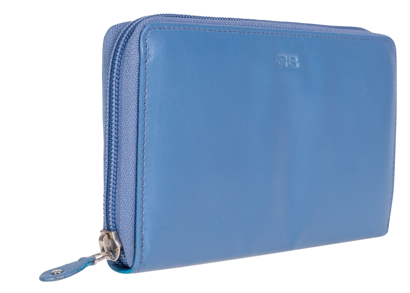Damen Rundumreißverschlussbörse Leder RFID in eisblau von Bernardo Bossi - 810-012-58