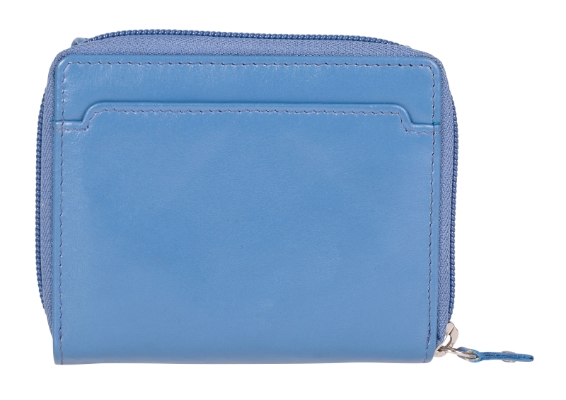 Damenbörse mit Überschlag und Fächer Leder RFID in eisblau - 848-012-58