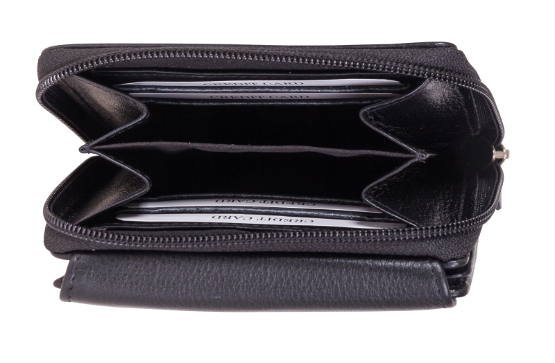 Damenbörse mit Überschlag und Fächer Leder RFID in schwarz - 848-012-60