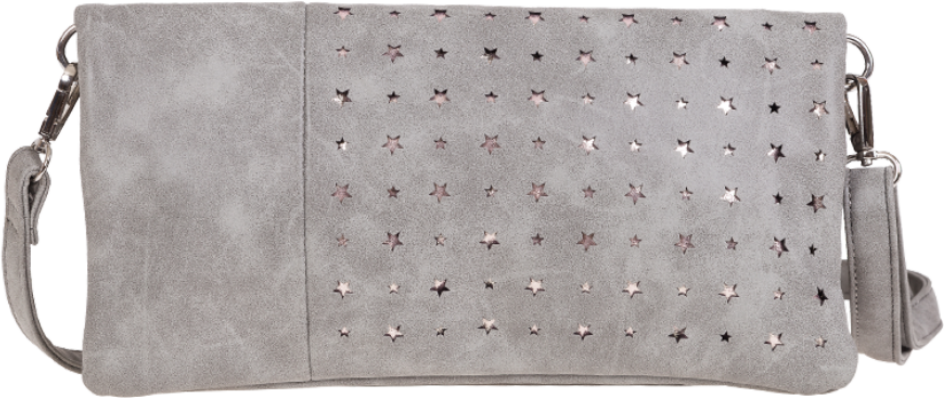 Clutch Abendtasche mit glänzenden Sternen Lasercut in grau